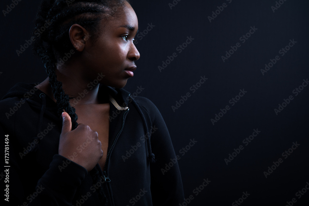 Model Looking Away Against Black Background Model Looking Away Against Black Background