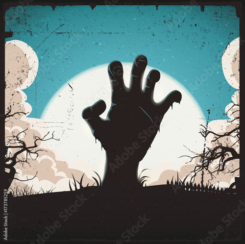 Undead Zombie Hand On Halloween Background