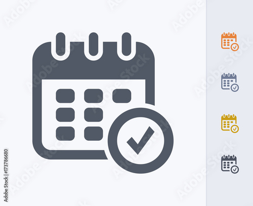 Calendar & Check Mark - Carbon Icons. A professional, pixel-perfect icon designed on a 32 x 32 pixel grid and redesigned on a 16 x 16 pixel grid for very small sizes.