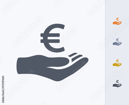 Hand Holding Euro - Carbon Icons. A professional, pixel-perfect icon designed on a 32 x 32 pixel grid and redesigned on a 16 x 16 pixel grid for very small sizes. photo