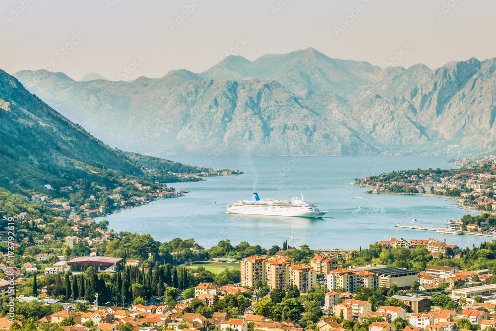 View of Kotor, Montenegro. Kotor Bay is one of the most beautiful places on the Adriatic Sea, a preserved Venetian fortress, old tiny villages, medieval towns and picturesque mountains.