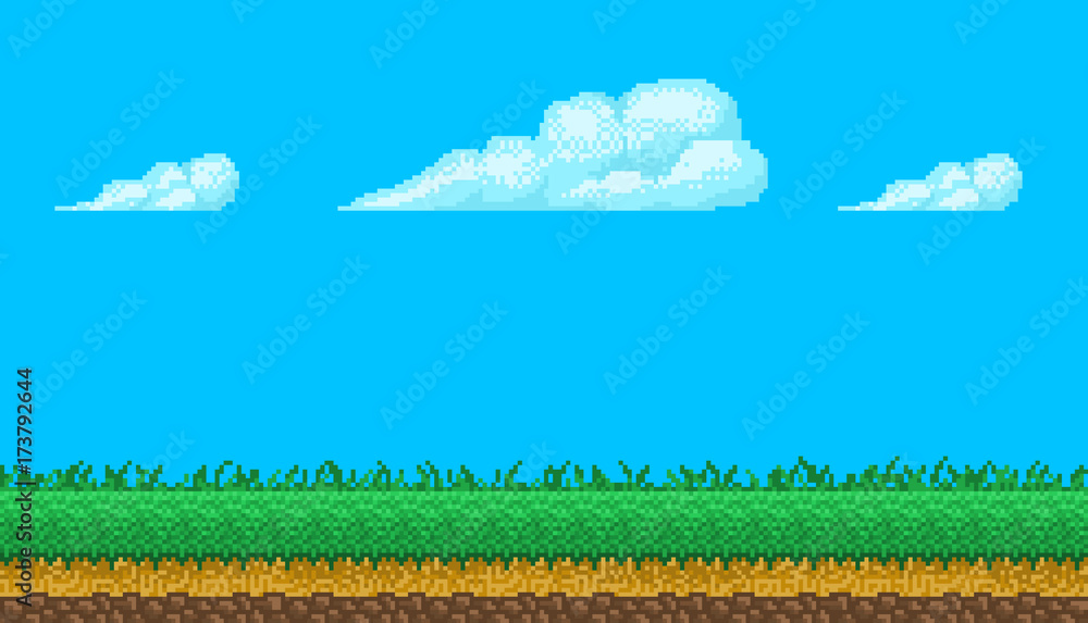 Pixel art seamless background with sky and ground. Stock Vector | Adobe  Stock