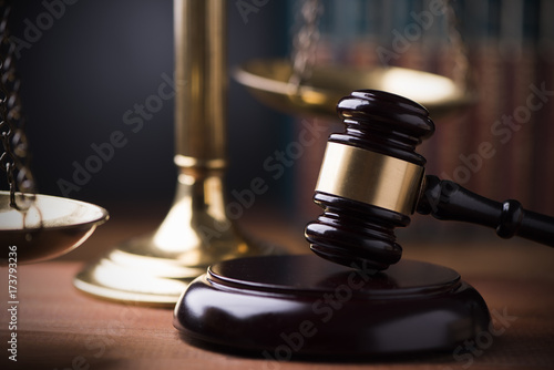 Law scales and wooden gavel