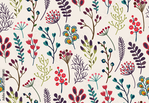 Vector seamless pattern with autumn nature elements