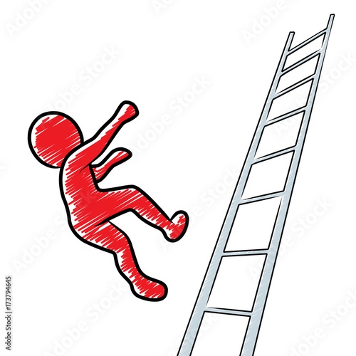 Rotes Strichmännchen fällt eine Treppe herunter / Vektor, freigestellt