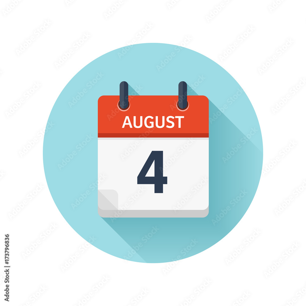 August 4. Vector flat daily calendar icon. Date and time, day, month 2018. Holiday. Season. August 4. Vector flat daily calendar icon. Date and time, day, month 2018. Holiday. Season.