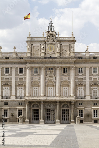 Front view of Palacio real in Madrid, Spain. 