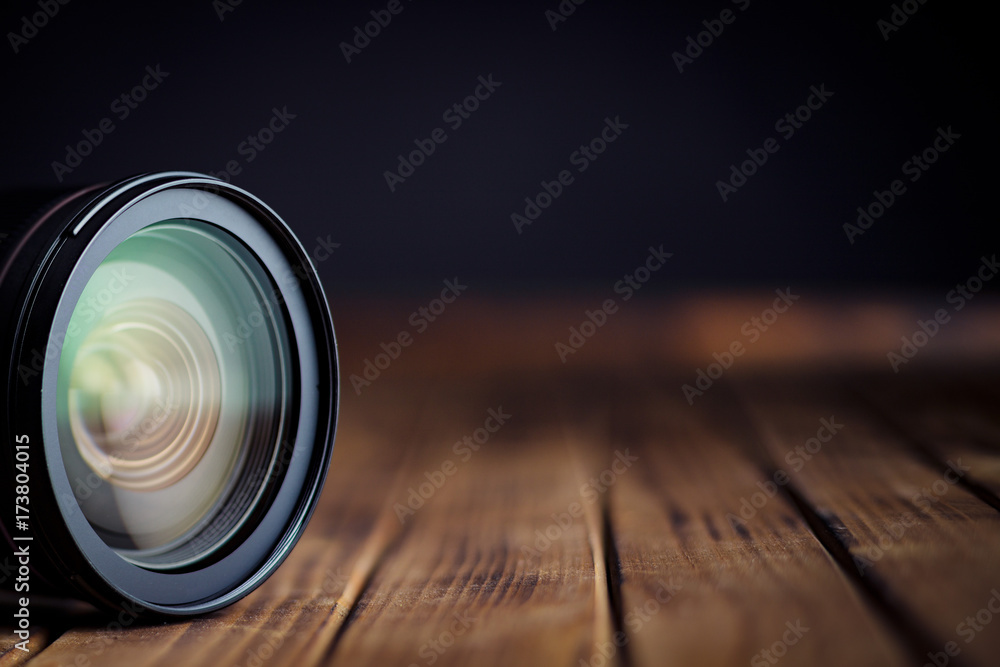 Camera lens with reflections.