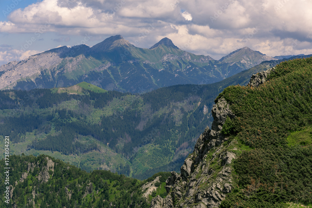 Scenic view on summits in Tatry mountains