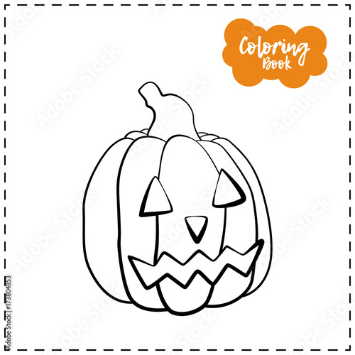 Vector outline illustration of a pumpkin lantern for Halloween with emotion on a white background