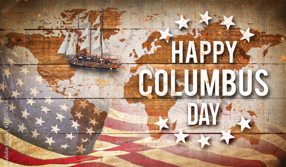 Happy Columbus day banner, patriotic background - obrazy, fototapety, plakaty 