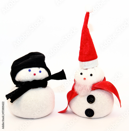 zwei Schneemann Weihnachtsmann aus Socken