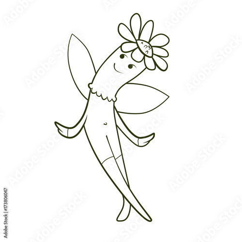 Coloring book with Cartoon of fantasy alive flower with wings