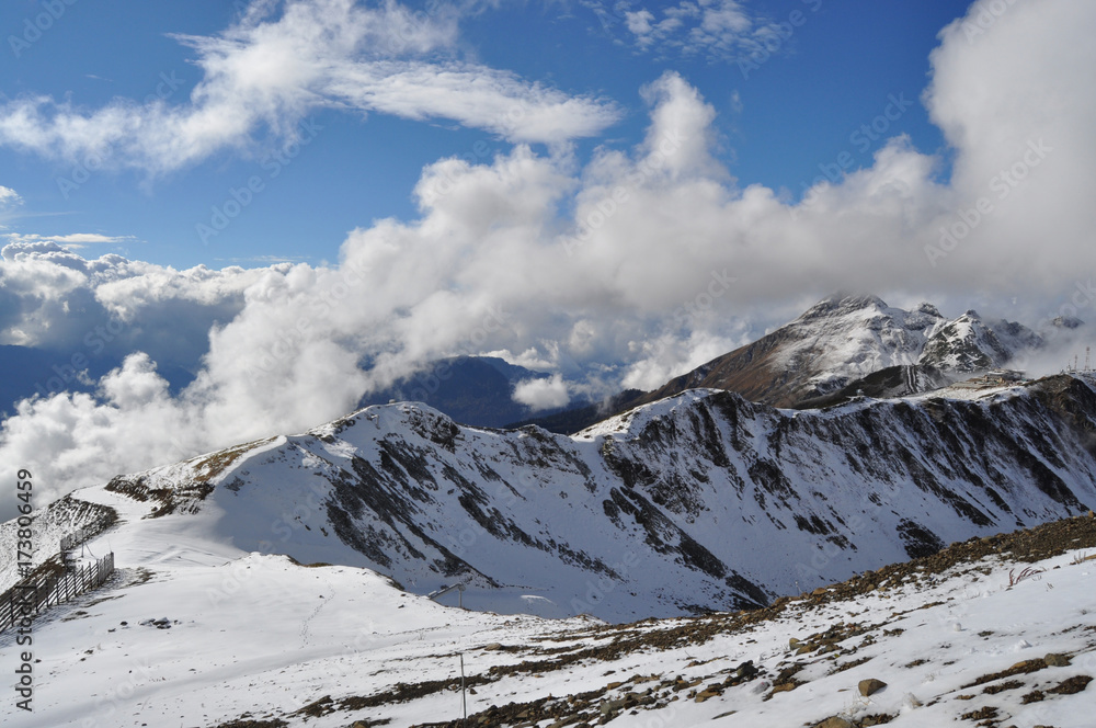 Beautiful views of the Caucasus mountains at the Rosa peak, Rosa Khutor, Russia Beautiful views of the Caucasus mountains at the Rosa peak, Rosa Khutor, Russia
