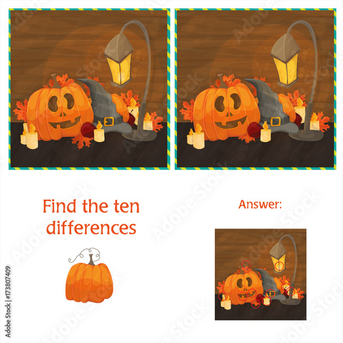 Find the ten differences between the two images with halloween pumpkins