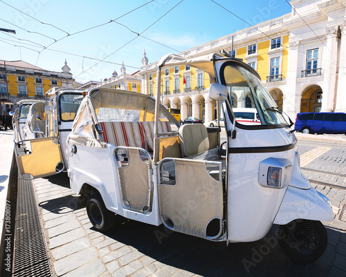 Tuk tuk on street of Lisbon in Portugal.