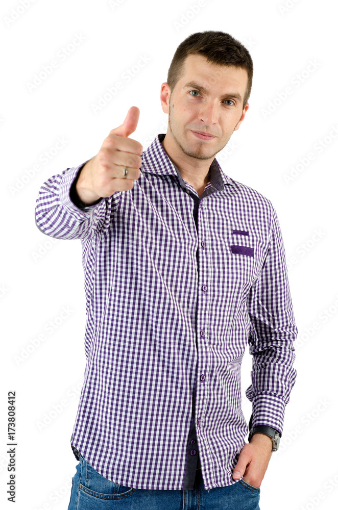Smiling man with thumb on white background Smiling man with thumb on white background