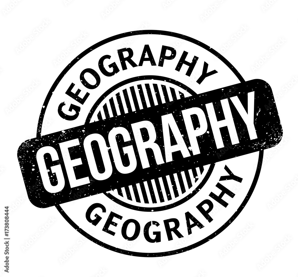 Geography rubber stamp. Grunge design with dust scratches. Effects can be easily removed for a clean, crisp look. Color is easily changed.