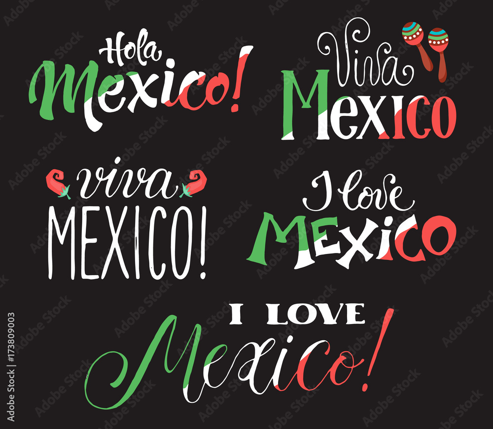 Mexico wording isolated on white background. Viva Mexico. Hand drawn mexican lettering.