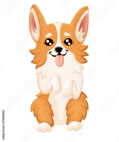 Vector illustration of cute dog Welsh Corgi. Nice puppy for greeting card, pet shop or veterinary clinics. Dog Welsh Corgi standing Web site page and mobile app design element.