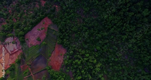 aerial photography Pha Taem national park along the Mekong river in Ubon Ratchathani province of Isan Thailand. photo