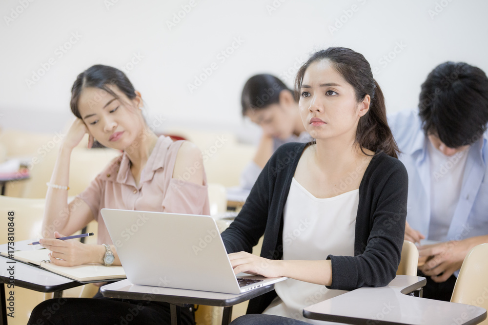 Asian People study together in classroom. People with Education concept. Asian People study together in classroom. People with Education concept.