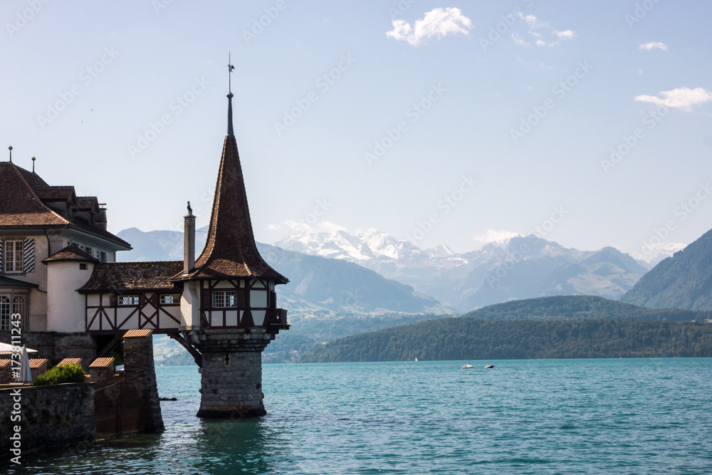 castle in Oberhofen on Thuner Lake in Switzerland