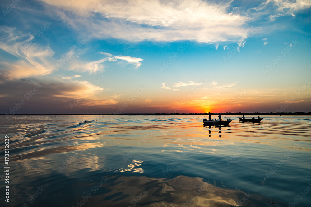 Fish Boat at Parana river, Brazil. Border of Sao Paulo and Mato Grosso do sul states