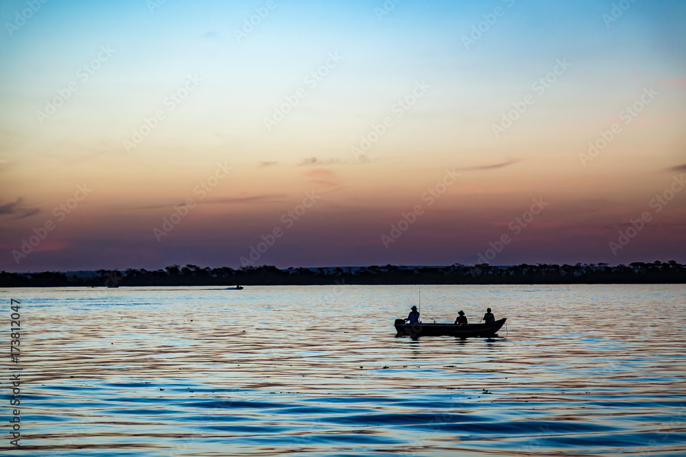 Fish Boat at Parana river, Brazil. Border of Sao Paulo and Mato Grosso do sul states