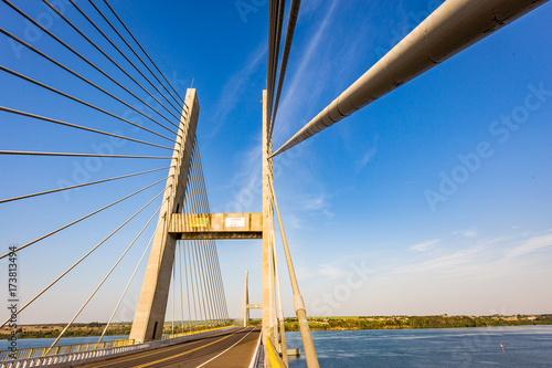 Cable-stayed bridge over Parana river, Brazil. Border of Sao Paulo and Mato Grosso do Sul states photo