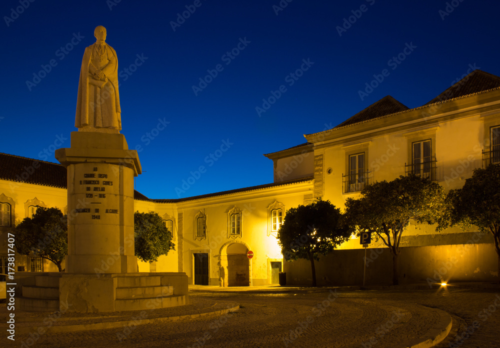 The statue of Dom Francisco Gomes de Avelar in Faro, Portugal