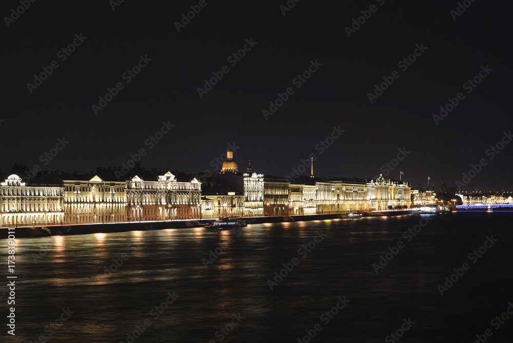 Night St. Petersburg Russia. View of the palace embankment.