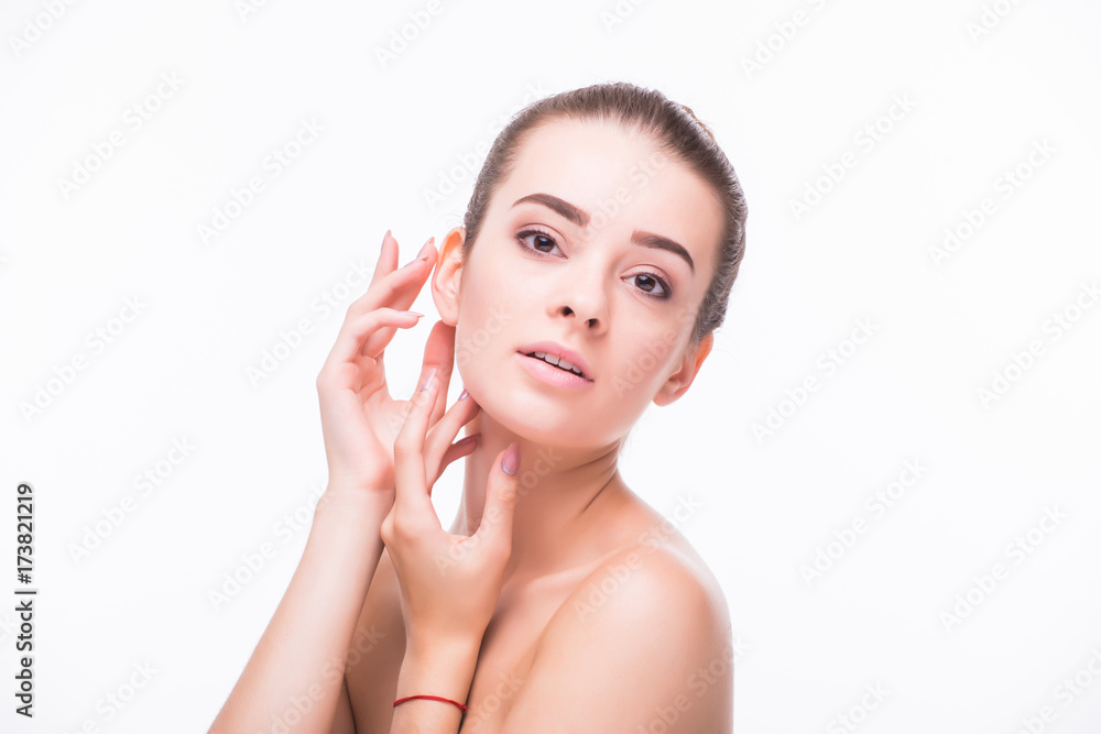 Portrait of beautiful young blond woman with clean face. Portrait of beautiful young blond woman with clean face.