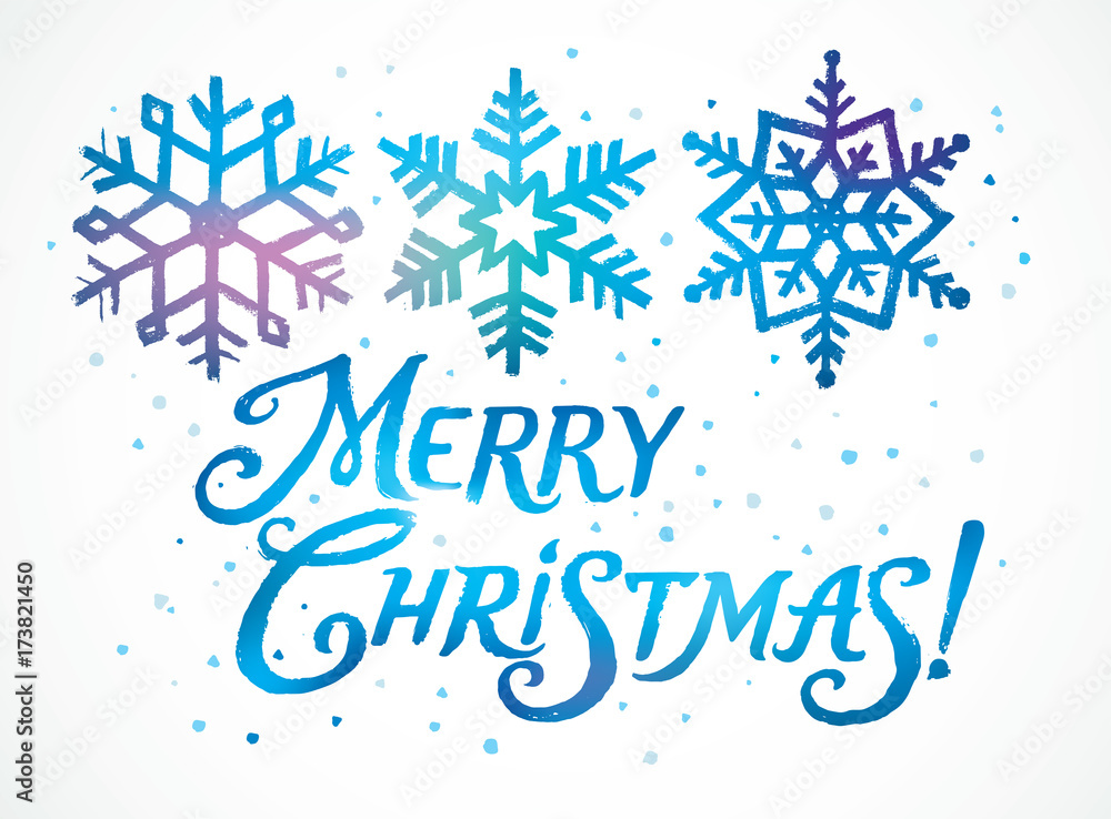 Fototapeta premium Inscription with snowflakes, as a decorative element for of themed layouts.