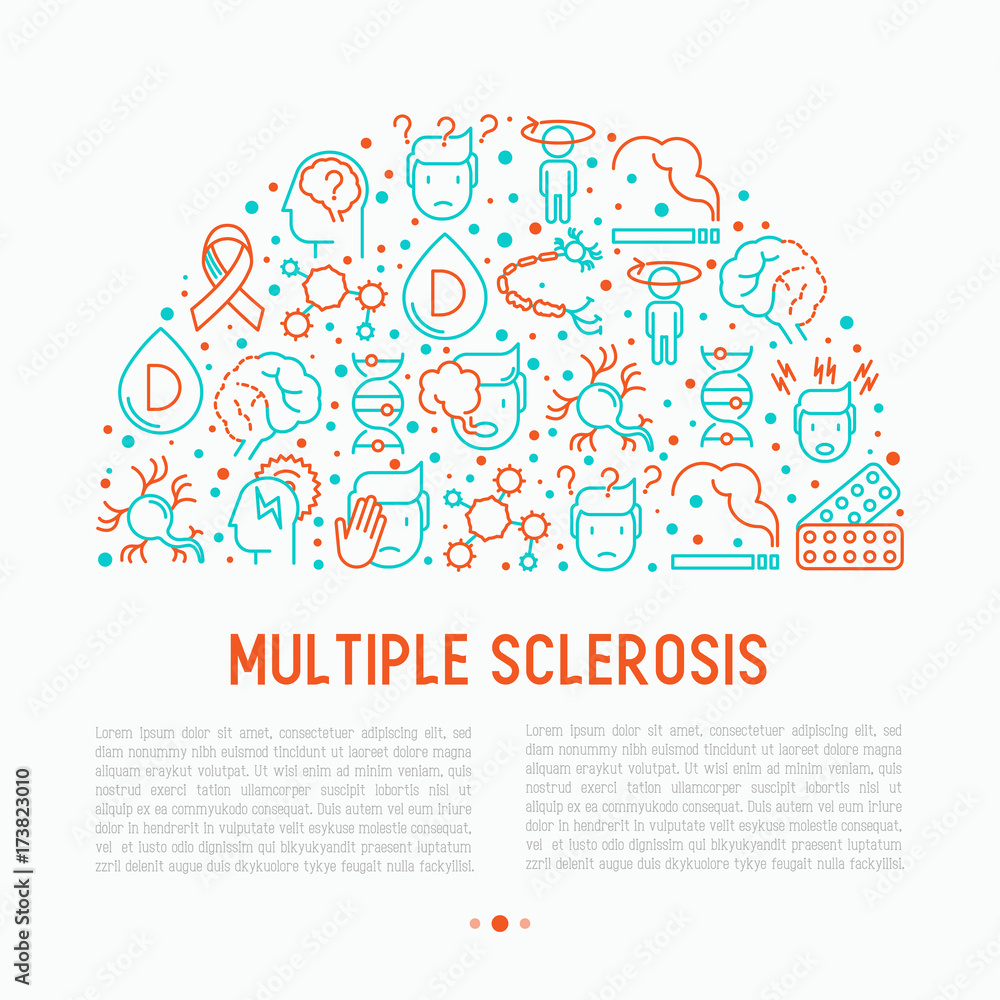 Vetor de Multiple sclerosis concept in half circle with thin line icons ...