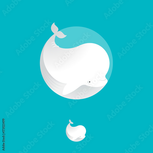 White whale illustration. Beluga icon. Ocean animal emblems. Whale in a circle, isolated, on a circle.