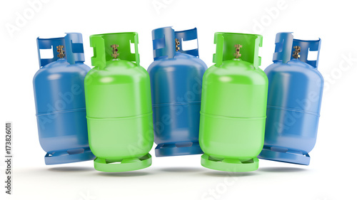 Blue and green gas bottles