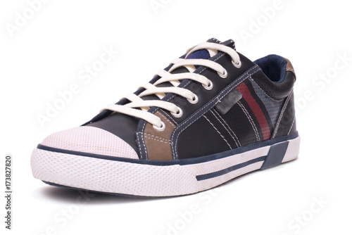 Fashion leather sneakers isolated on white background with clipping path.