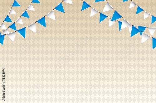 Traditional blue and white bunting flags - Oktoberfest. Vector.