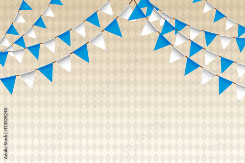 Traditional blue and white bunting flags - Oktoberfest. Vector.