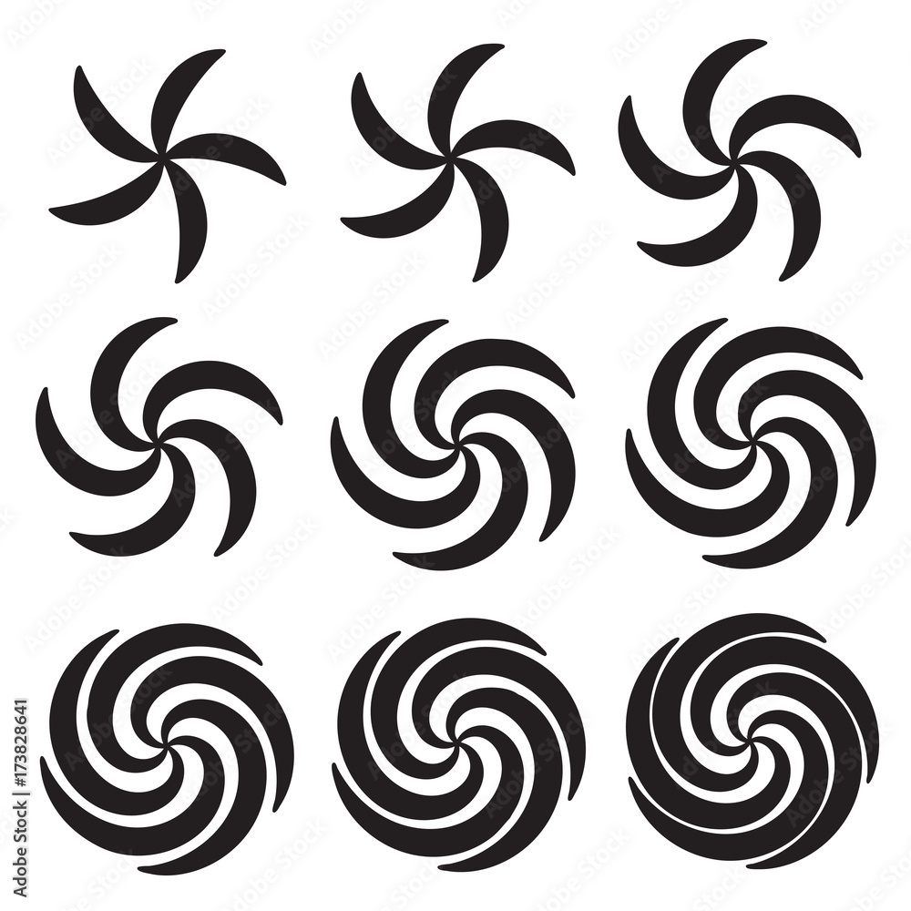 Set of vector spirals isolated on white background. Graphic elements. Set of vector spirals isolated on white background. Graphic elements.