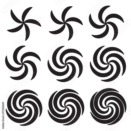Set of vector spirals isolated on white background. Graphic elements.