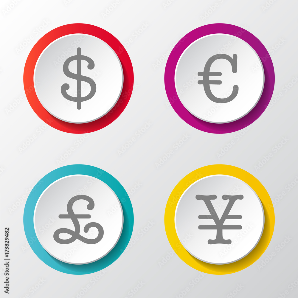 Fototapeta premium Global currencies - 3d icons on grey background. Vector.