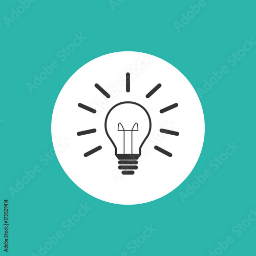 Glühbirne mit Strahlen - Icon, Symbol, Piktogramm, Bildmarke, Logo, grafisches Element - schwarz, Hintergrund/Rahmen, rund, mint, grün - Web, Druck - Vektor
