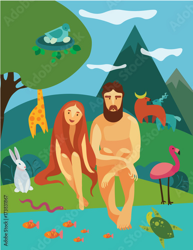 Adam and Eva in Eden Garden