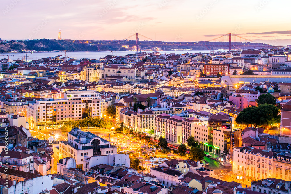 Aerial view of Lisbon from the Senhora do Monte viewpoint, located in the Graça neighborhood, Portugal