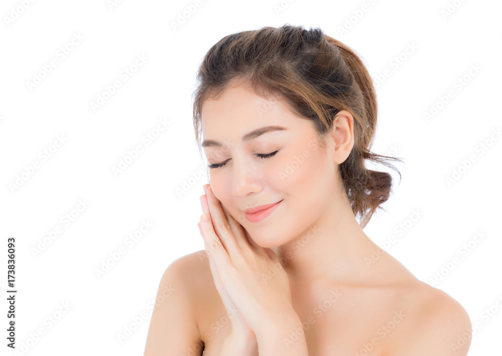 Beautiful girl with makeup, woman and skin care cosmetics concept / attractive asian girl on face isolated on white background. Beautiful girl with makeup, woman and skin care cosmetics concept / attractive asian girl on face isolated on white background.