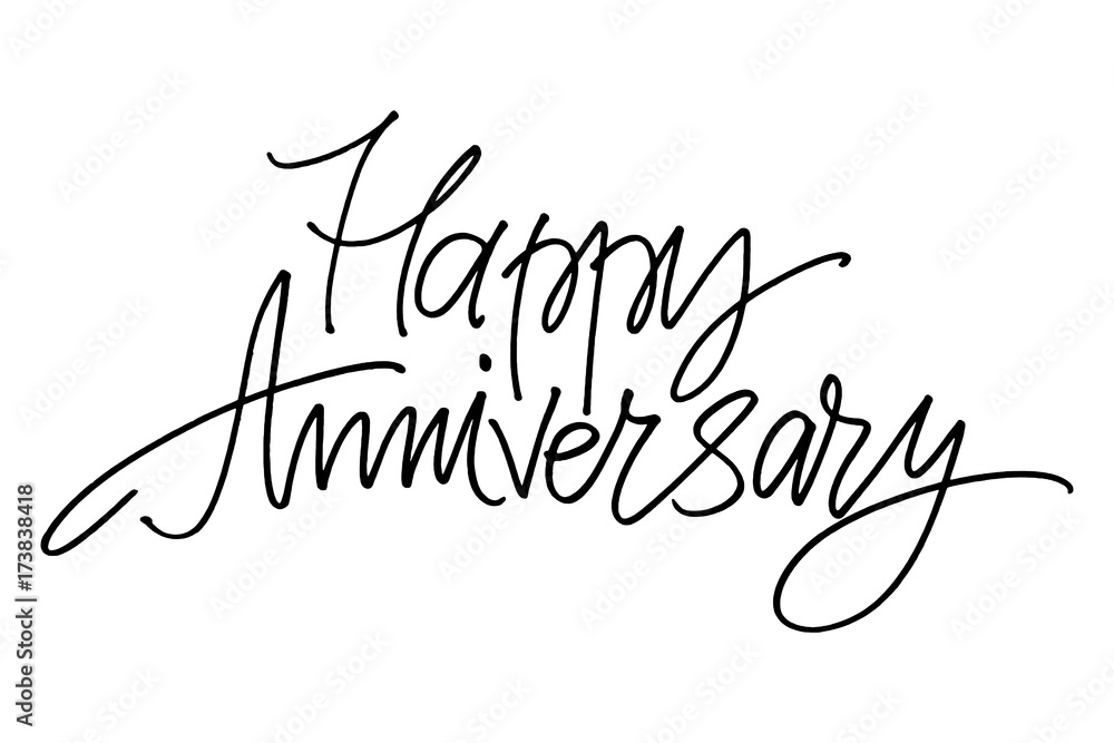Hand drawn vector lettering. Happy Anniversary phrase by hand. Isolated vector illustration. Handwritten modern calligraphy. Inscription for postcards, posters, prints, greeting cards. Hand drawn vector lettering. Happy Anniversary phrase by hand. Isolated vector illustration. Handwritten modern calligraphy. Inscription for postcards, posters, prints, greeting cards.