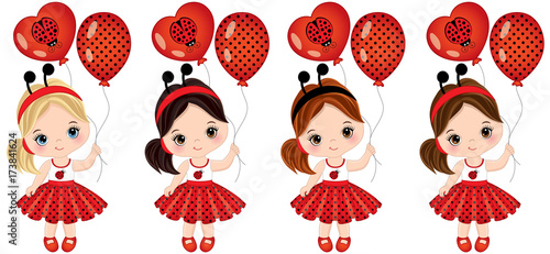 Vector Cute Little Girls with Various Hair Colors