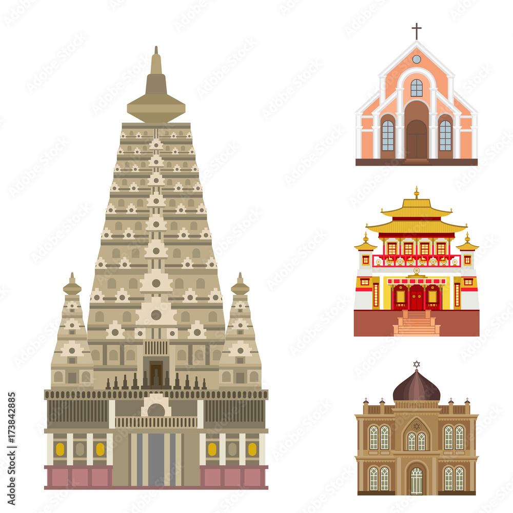 Obraz premium Cathedral church temple traditional building landmark tourism vector illustration